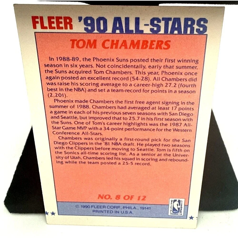 Tom Chambers Autographed 1990 Fleer Basketball HOF ALL STAR Suns Card NBA #8
